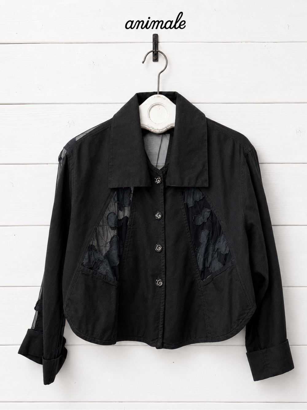 ANIMALE Black Sheer Floral Appliqué Cropped Jacket Size L